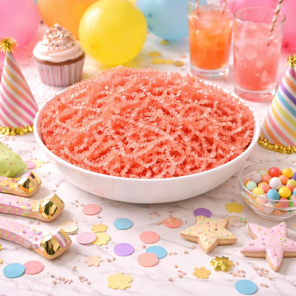 Colar Pink Crinkle Cut Paper Shred Filler, 5oz Decorative Gift Basket Filler, Cushioning Packing Material for Gift Boxes, Bags, DIY Crafts, Party Supplies & Shipping Protection