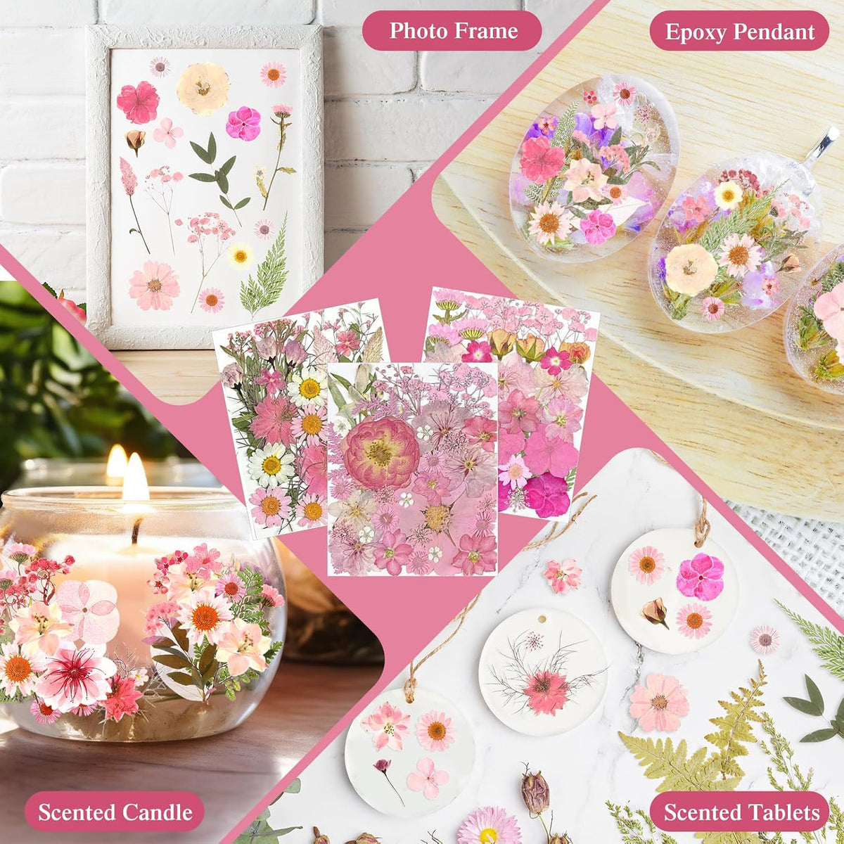167 Pcs Pressed Dried Flowers for Resin, Pink, Candy Style