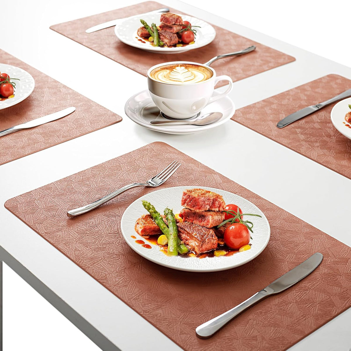 Coral Plastic Placemats Set of 12, Faux Leather Waterproof Table Mats