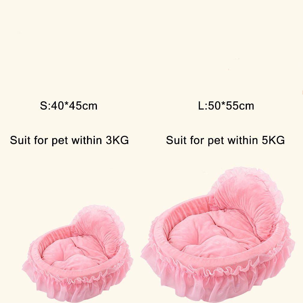 Cute Princess Pet Bed Bow-TIE Lace Cat Sofa (S, Pink)