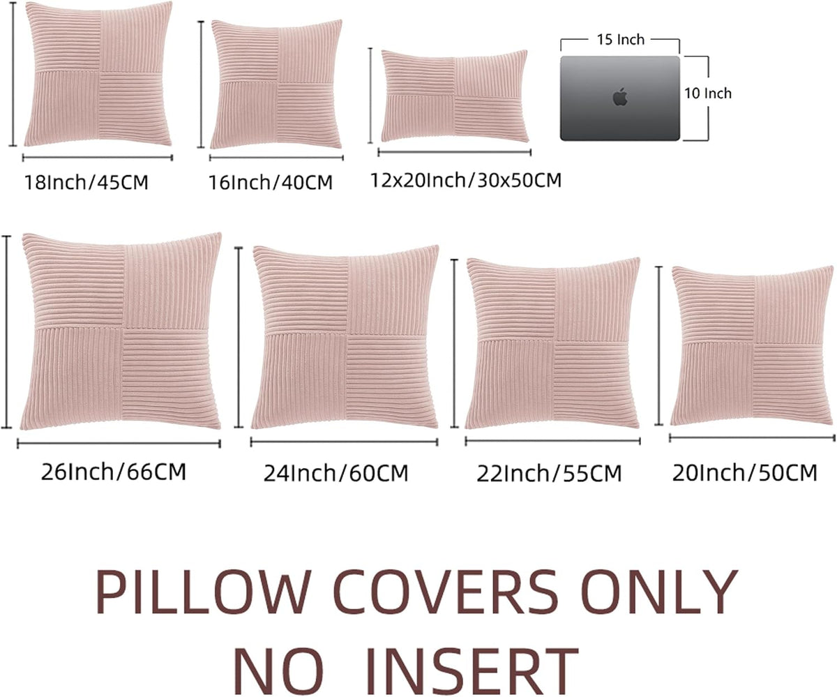 Blush Pink Lumbar Decorative Throw Pillow Covers 12x20 Inch for Living Room Couch Bed, Rustic Farmhouse Boho Home Decor, Soft Striped Corduroy Rectangle Accent Cushion Case 30x50 cm
