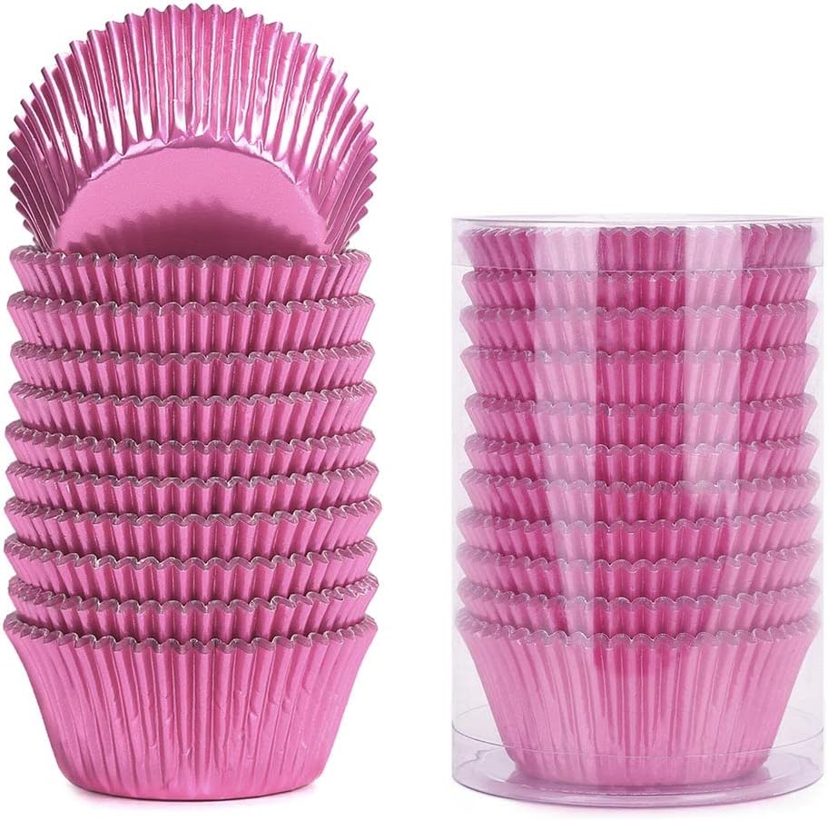Standard Pink Foil Cupcake Liners for Baking 200 Count - Metallic Greaseproof Cupcake Wrappers Muffin Cups, Heavy Duty, Non-Stick, Easy to Peel