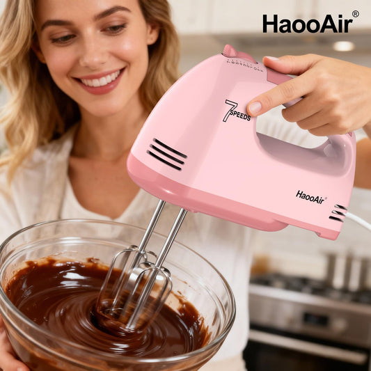 Electric Kitchen Mixer, Small 7-Speed Mixer, Dishwasher-Safe 304 Accessories (1 Whisk, 2 Dough Hooks, 2 Beaters), Mixes Various Ingredients, for Both Beginners and Bakers, Pink