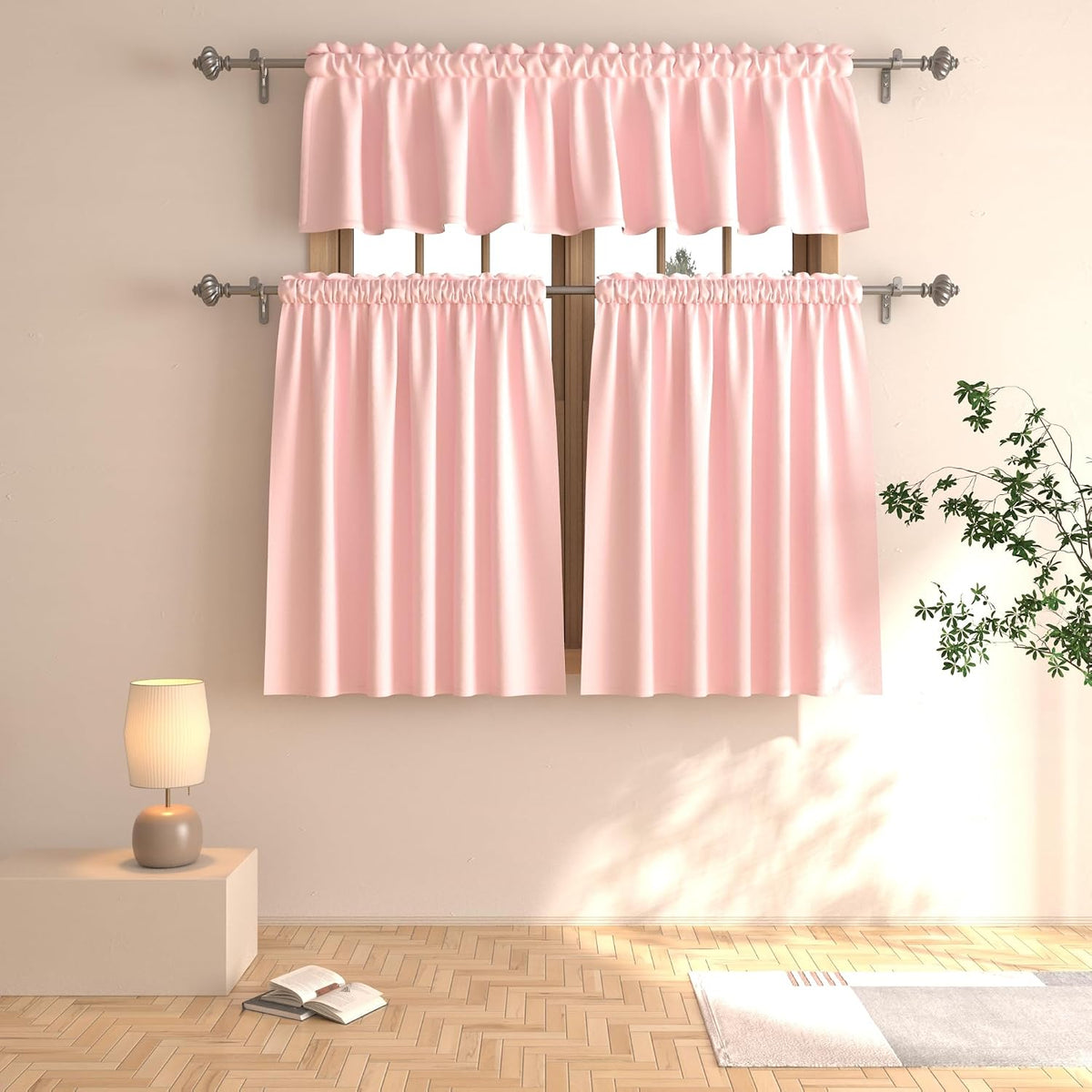 Pink Valance Small Curtain 16 inches Long Kitchen Window Curtains Over Sink Girls Room Living Room Darkening Rod Pocket Triple Weave Short Little Mini Window Curtain Topper Bedroom Bathroom 1 Panel
