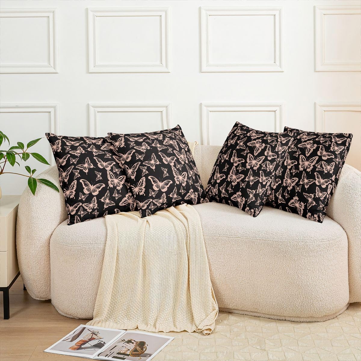 Girls Butterfly Throw Pillow Covers Set of 2 22"x 22" Kids Light Pink Cushion Case for Sofa Couch Bed Chair Car, Beautiful Butterflies Pattern Decor Pillowcase Room Decor