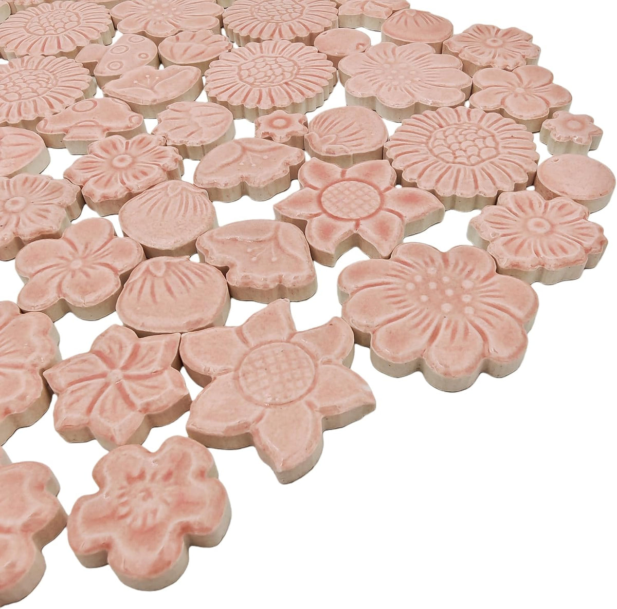 500g/1.1lb Ceramic Mosaic Tiles Mixed Shapes of Flowers, Berries, Mushrooms for Home Decoration or DIY Crafts,Mosaic Puzzle or Mosaic Making Supplies. (Pink)