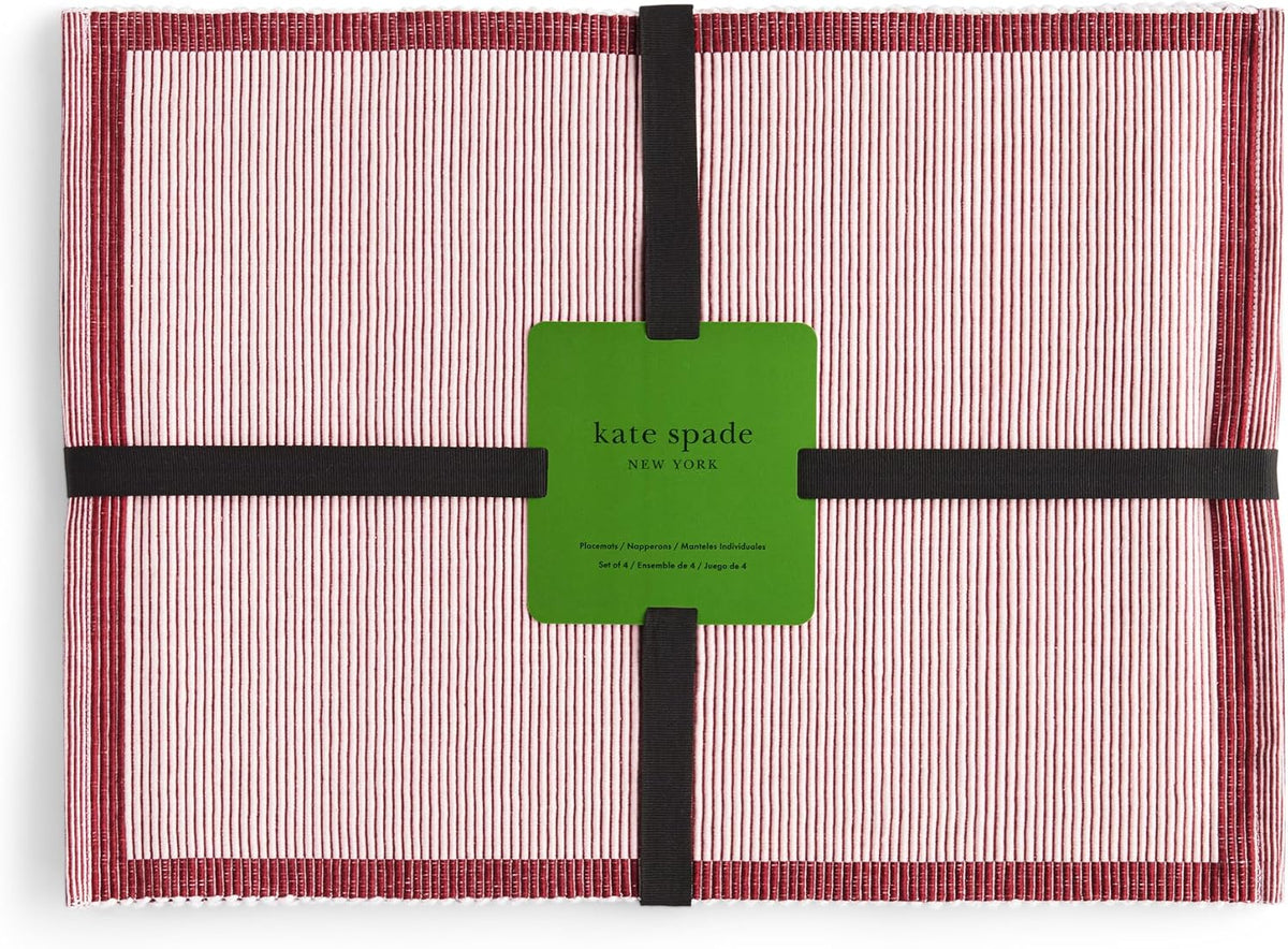 Garden Party Reversible 100% Cotton Placemats 4-Pack Set, Woven Ribbed Design, Pink/Rose Pink, 14"x19"