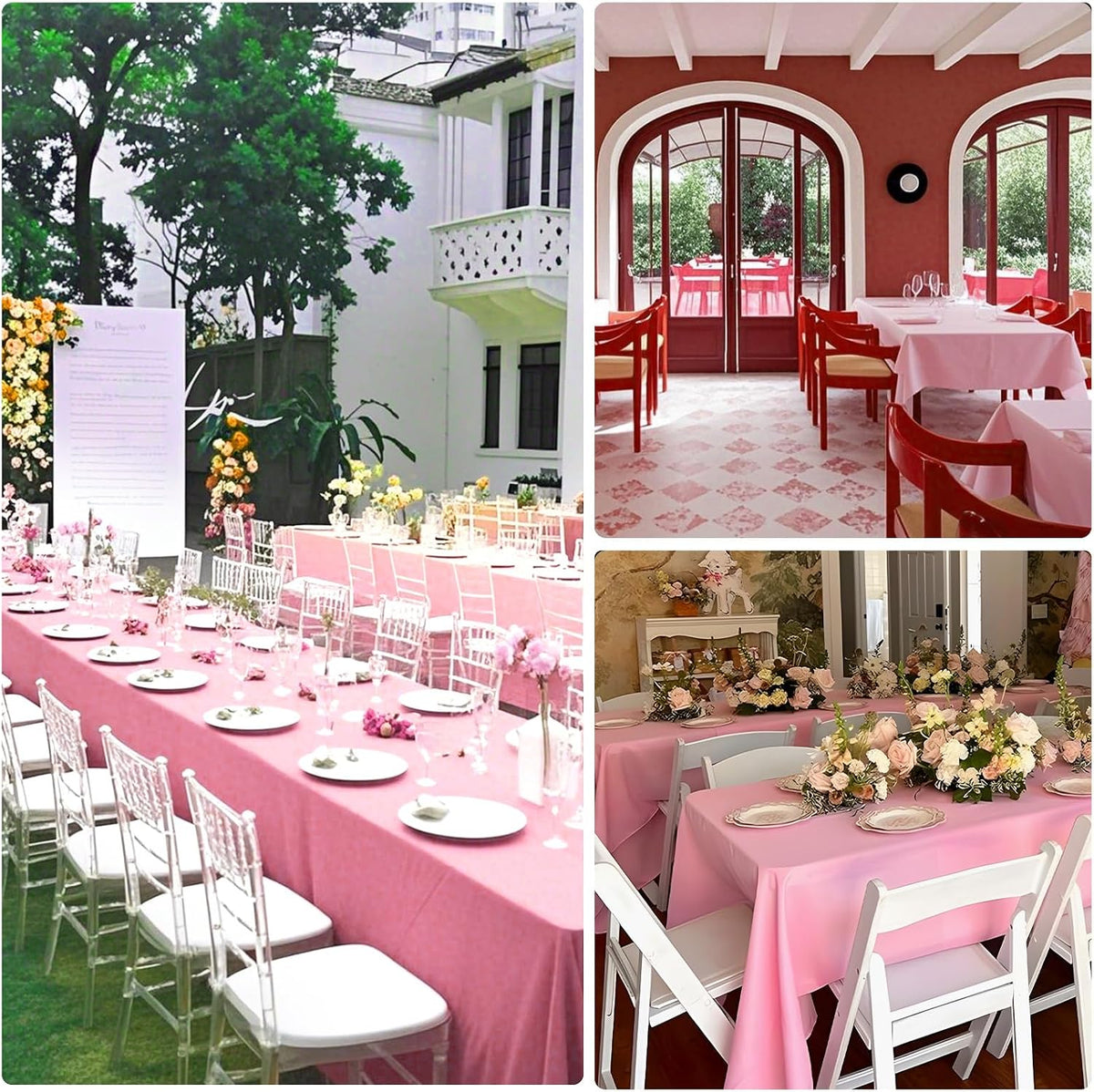 8 Pack Pink Tablecloth 60 x 102 Inch Rectangle For 6 Foot Tables