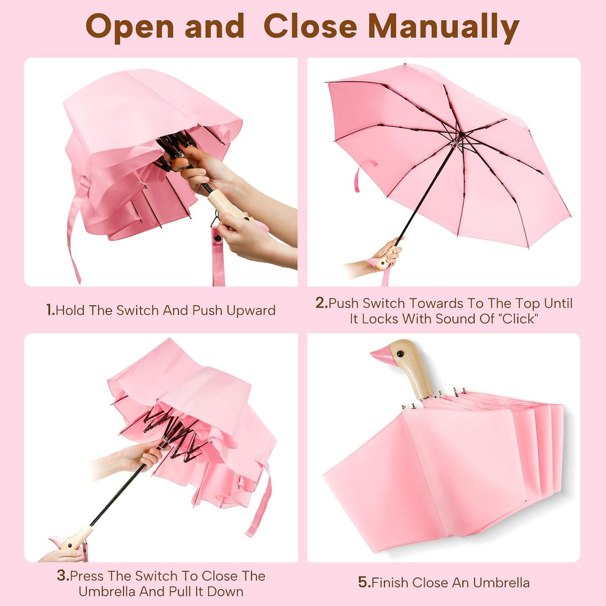 Cute Duck Umbrella Travel Size Compact Umbrella Rain Sun for Girls Gift