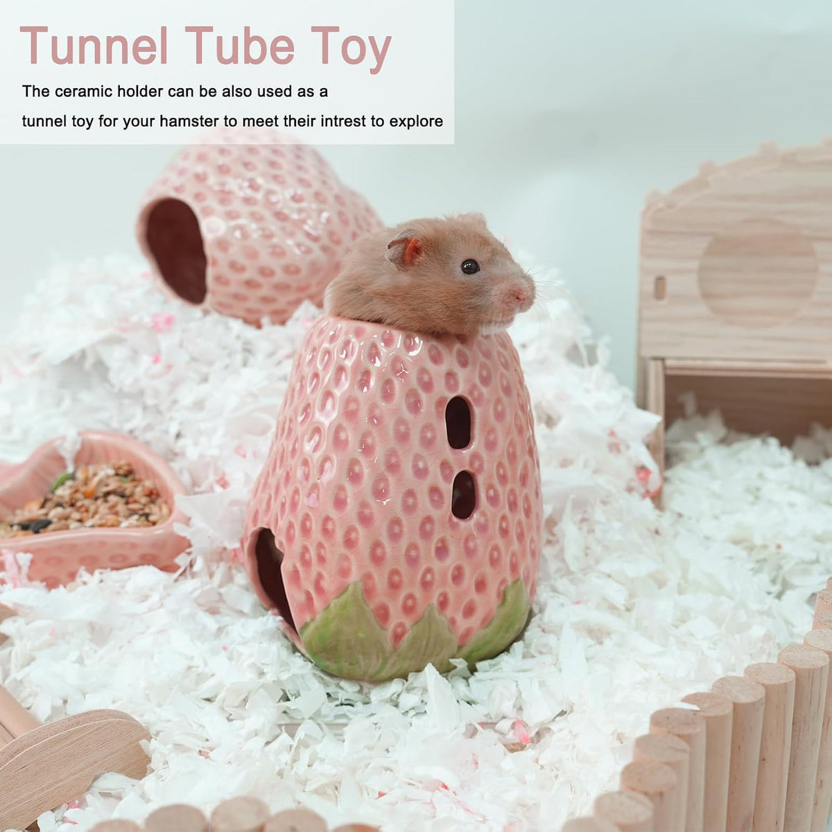 Adjustable No-Drip Pink Strawberry Ceramic Hamster Water Bottle