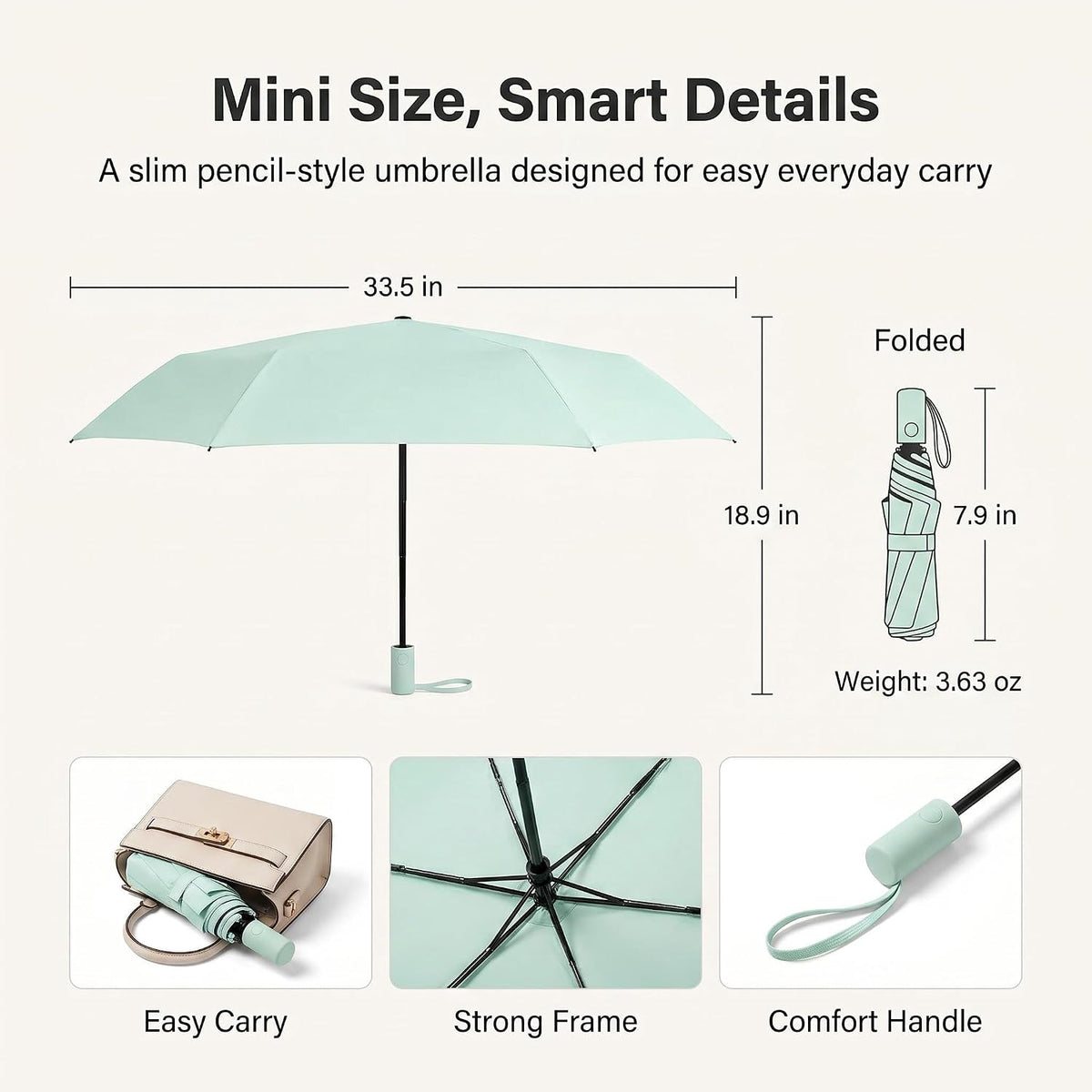 Japan Pencil Umbrella, Japanese Umbrella Ultra-Lightweight Compact All-Weather, Pencil Umbrellas for Rain from Japan Carbon Fiber, UV Protection, Compact Folding Pocket Parasol for Rain