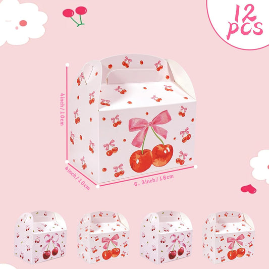 12PCS Cherry Party Favor Boxes – Shes Cherry on the Top Coquette Gift Boxes with Bow for Bridal Shower, Baby Shower, Birthday, Wedding and Cherry Theme Party Decorations