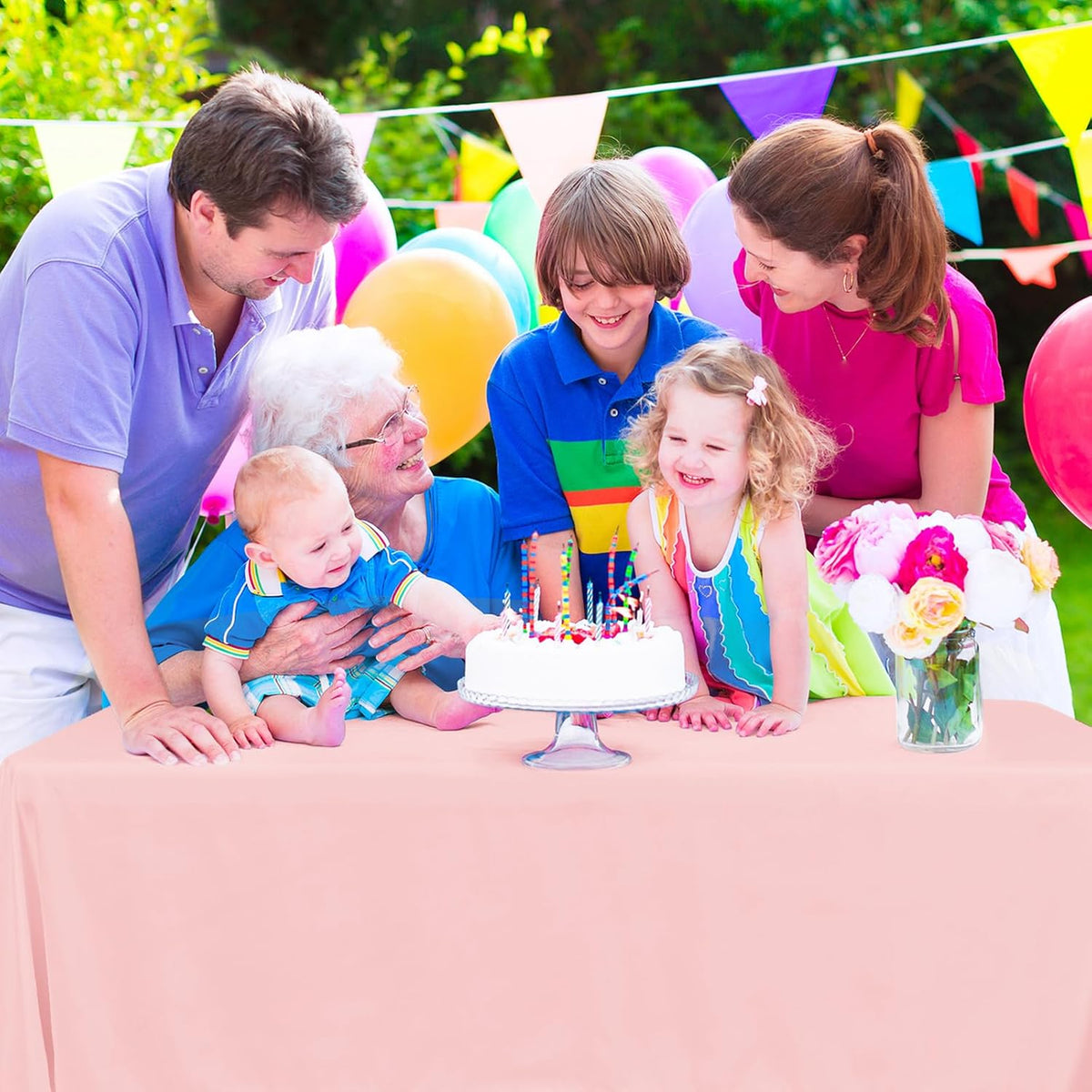 6 Pack Pink Polyester Tablecloths, 60 x 102 inch, Rectangular, Wrinkle Resistant, for 6FT Tables, Parties, Weddings, Banquets, Indoor/Outdoor Use