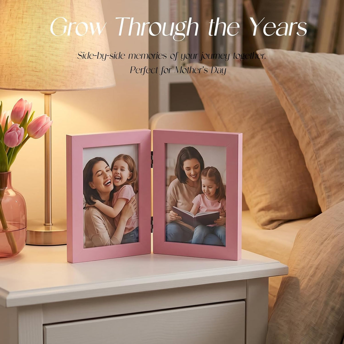 4x6 Double Picture Frame, 4 by 6 Hinged Folding Photo Frame for Tabletop Display, Pink