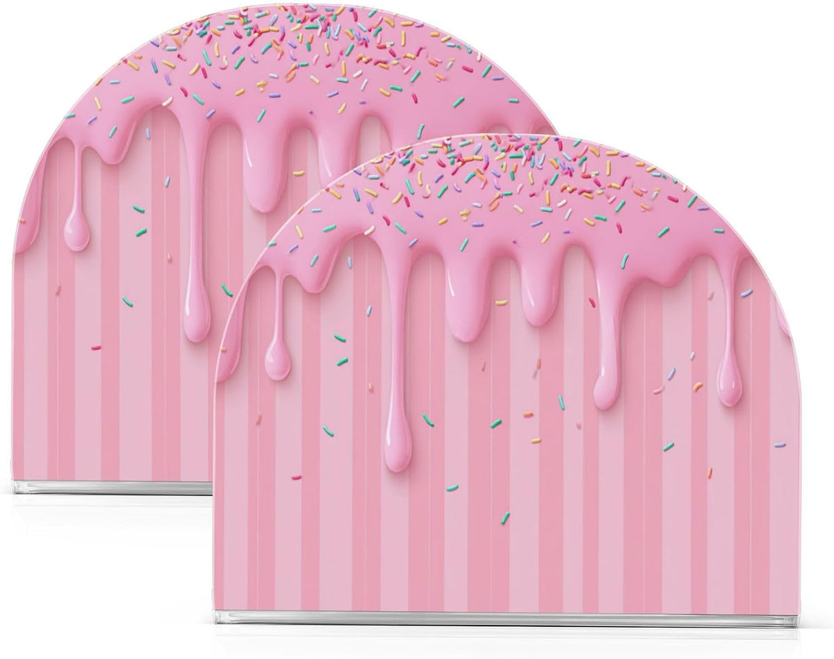 Ice Cream Waffle Cone Pink Napkin Holder for Table Freestanding Tissue Dispenser Acrylic Cloth Napkin Holders for Kitchen Countertop Home