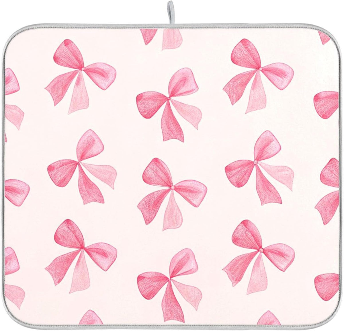 Pink Bow Dish Drying Mat for Kitchen Counter, Super Absorbent Non Slip Dish Drainer Rack Pad for Countertops, 16 x 18 Inch
