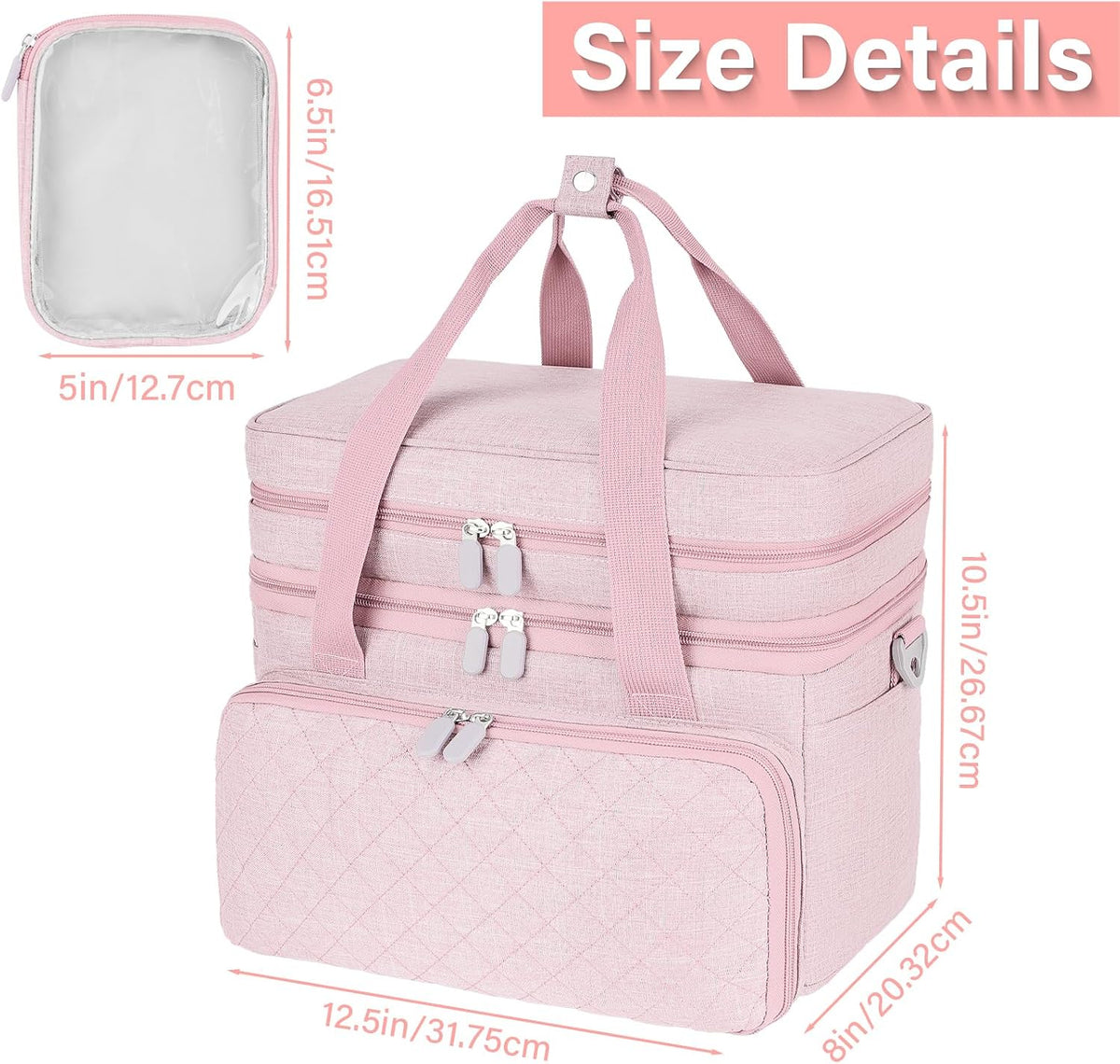 Double-Layer Sewing Organizer Bag with Detachable Pockets, Pink
