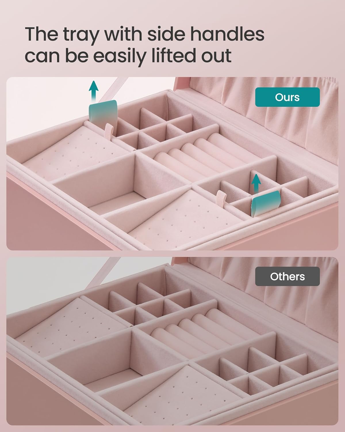 SONGMICS 2-Layer Jewelry Box with Handle, Removable Tray, Floating Effect
