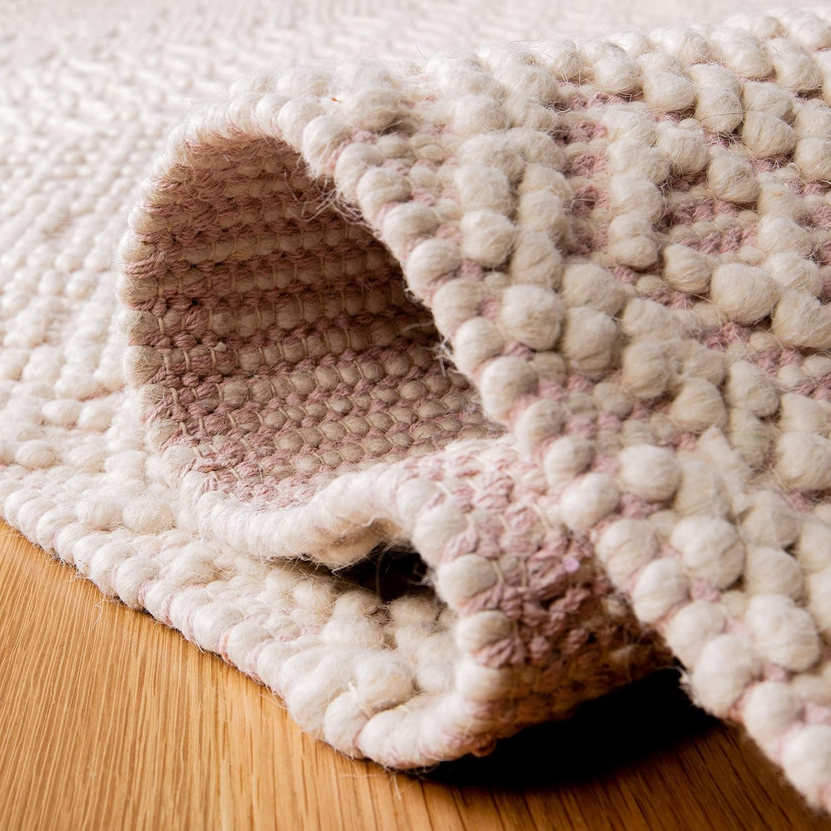 Natura Collection Accent Rug - 3' x 5', Ivory & Pink, Handmade Moroccan Boho Wool Fringe, Ideal for High Traffic Areas in Entryway, Living Room, Bedroom (NAT852R)