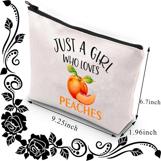 BDPWSS Peaches Makeup Bag Peaches Gift For Women Peach Lover Gift Just A Girl Who Love Peaches Sweet Peaches Zipper Pouch For Fruit Lover Gift (Girl Love Peaches)