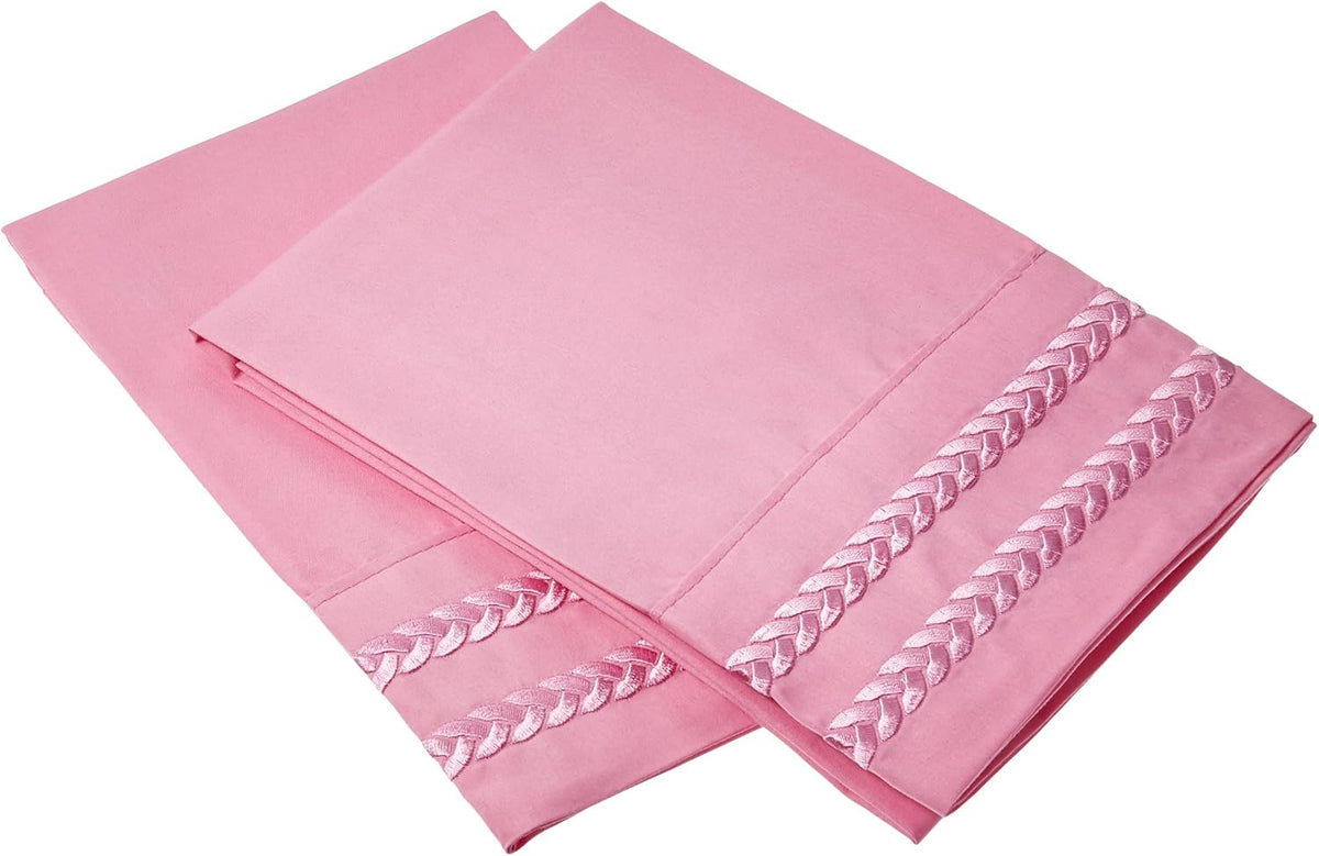 1500 Thread Count Embroidered Egyptian Quality Luxurious Silky Soft Wrinkle & Fade Resistant 2-Piece Pillowcase, Standard/Queen Size, Light Pink