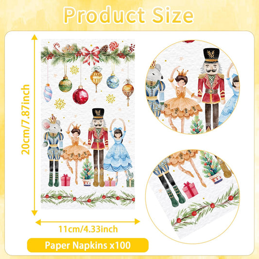 100 Pcs Nutcracker Christmas Guest Napkins, Pink Disposable 2-Ply Paper Napkin Holiday Dinner Bathroom Table Decor, Elegant Christmas Hand Towels for Baby Shower Family Gathering Party Supplies