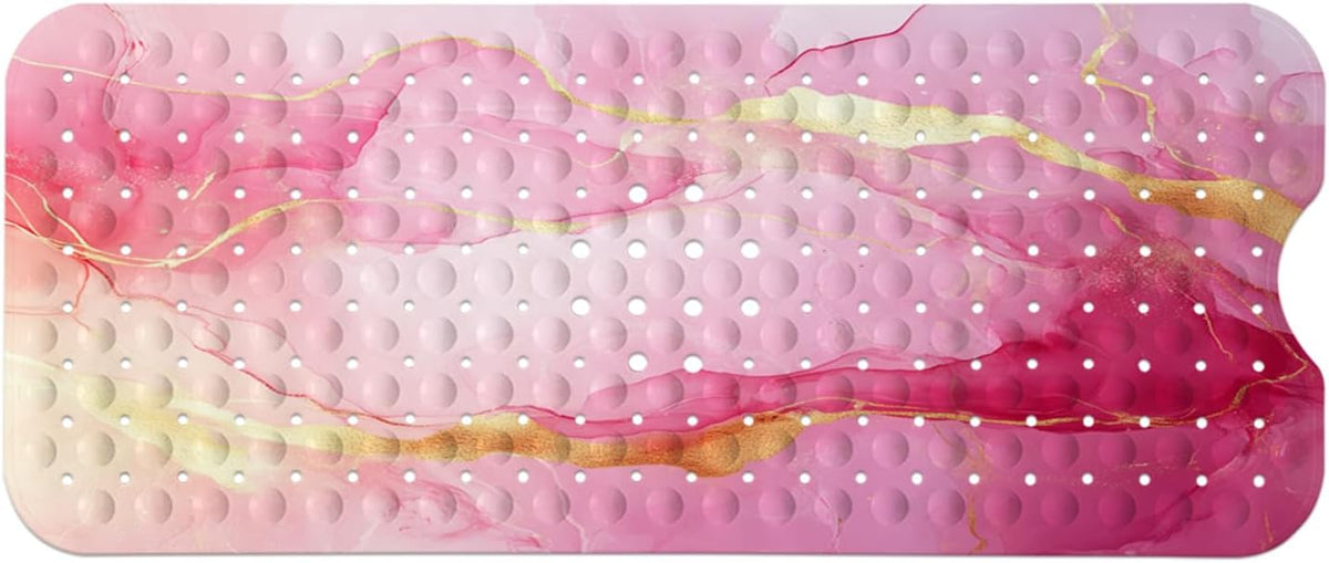 Marble Bath Tub Mat Non Slip, Pink Marble Non Slip Bath Mat for Shower, Large Washable Shower mats for Showers with Drain Holes and Suction Cups,40 X 16 Inch