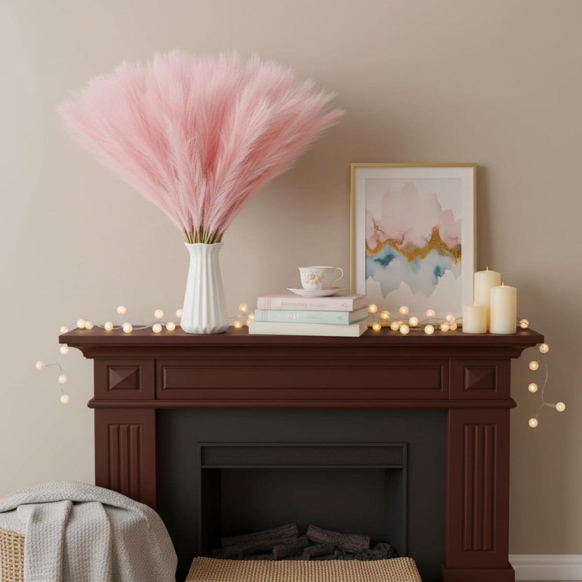 150 Pcs Pampas Grass Wedding Decor 21.65" Faux Pampas Grass Decor Bulk Boho Curly Stems Picks Ornaments for Vase Table Centerpiece Xmas Tree Topper Wedding Party Home(Pink)