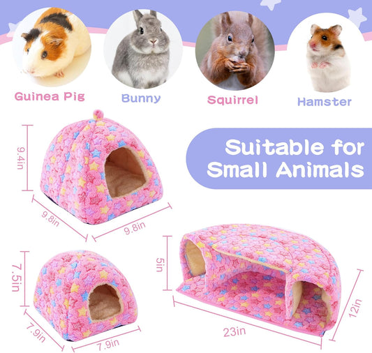 3 Pack Guinea Pig House Accessories, 2 Cozy Guinea Pig Bed and Hideout Tunnel, Chinchillas Hideout for Hamster, Rabbit, Bunny, Chinchillas (Pink, L)
