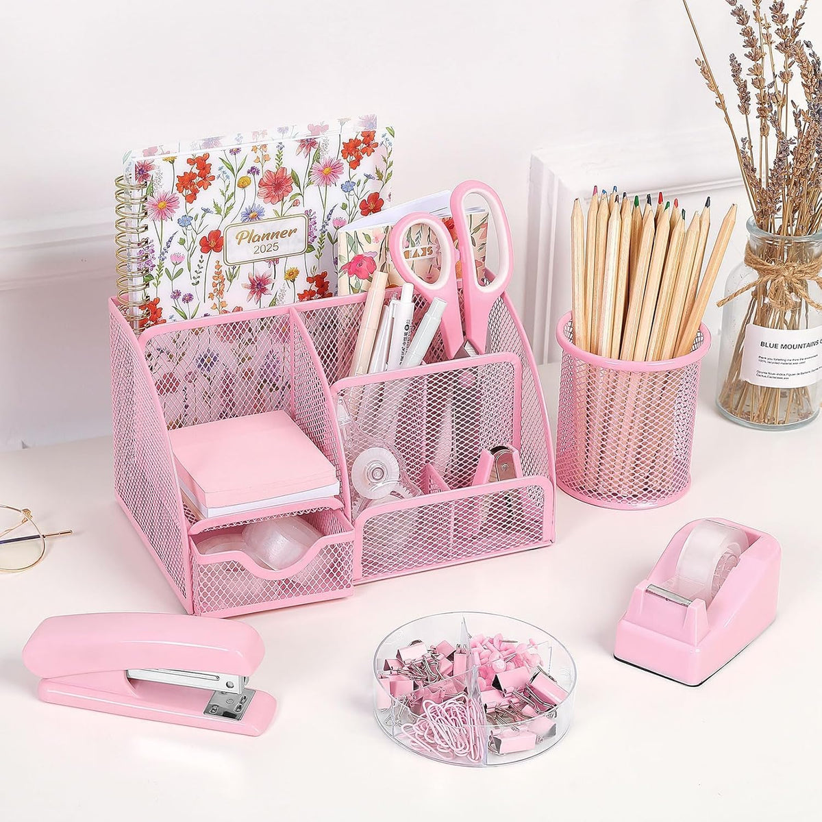 Pink Desk Accessories, Pink Office Supplies Set
