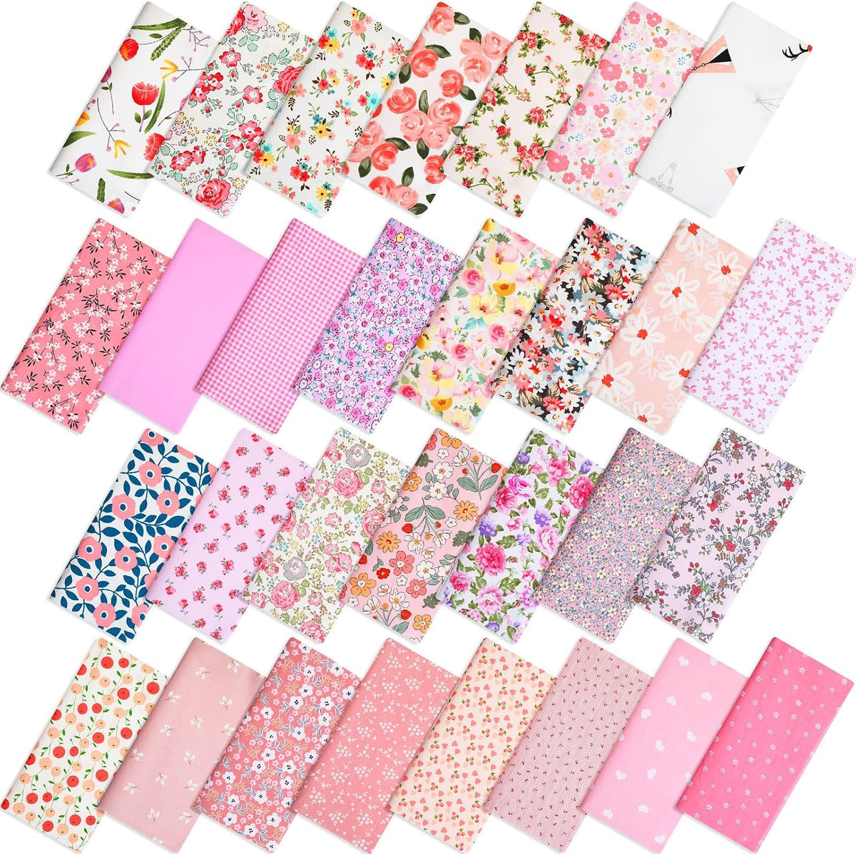 30 Pcs 9.5''x9.5'' Cotton Fabric Squares, Pink Floral