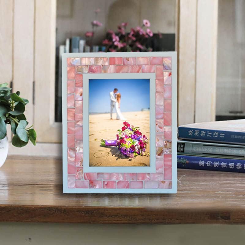 Wedding Picture Frame 5x7 Pink Mother of Pearl Glass