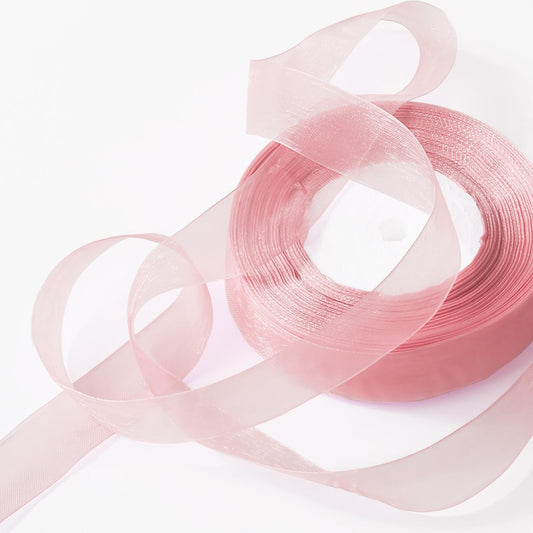 Sweet Nectar Pink Organza Chiffon Ribbon 1/2 inch X 50 Yards Nectar Pink Sheer Ribbon for Flower Fabric for Wedding Invitations Bridal Bouquets Party Decoration Gift Wrapping Bow Making