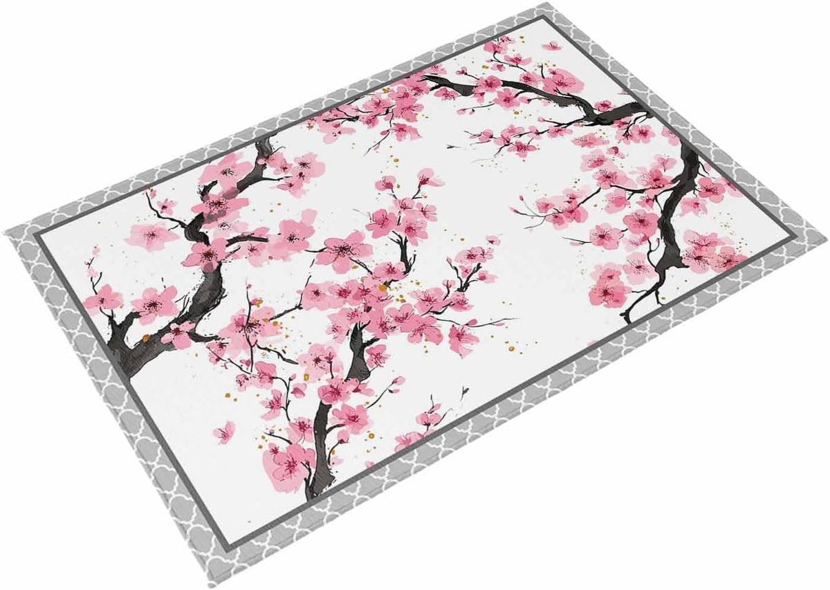 Outdoor Rug 4' x 6', Spring Pink Flowers Large Carpet Area Rugs for Patio, RV, Deck, Botanical Peach Blossoms Floral Water Absorption Camping Rug, Lightweight Washable Rugs Runner