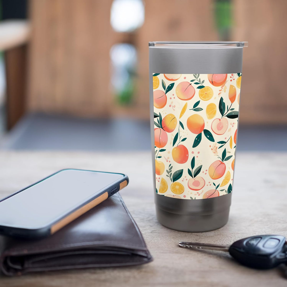 Cute Pattern Art Peach Fruit Stainless Steel Insulated Tumbler