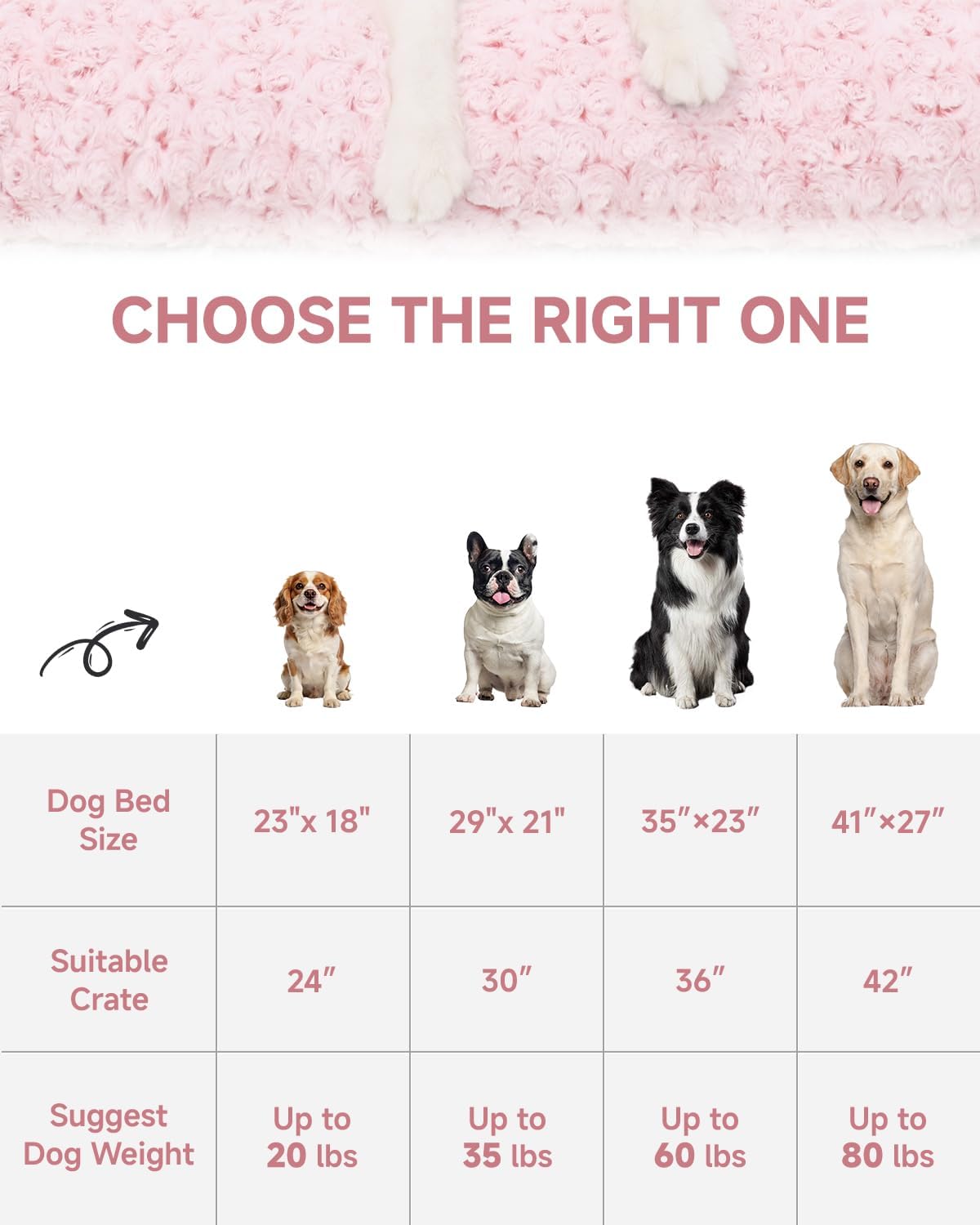 KSIIA Washable Dog Bed Medium Size Dog Crate Bed Plush Pet Mat 35"x23" Pink
