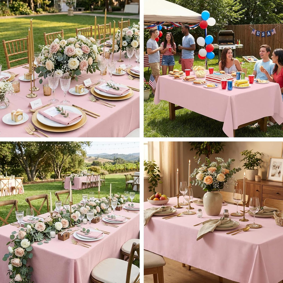 6 Pack 70 x 120 Inch Tablecloths Rectangle Pink Table Cover