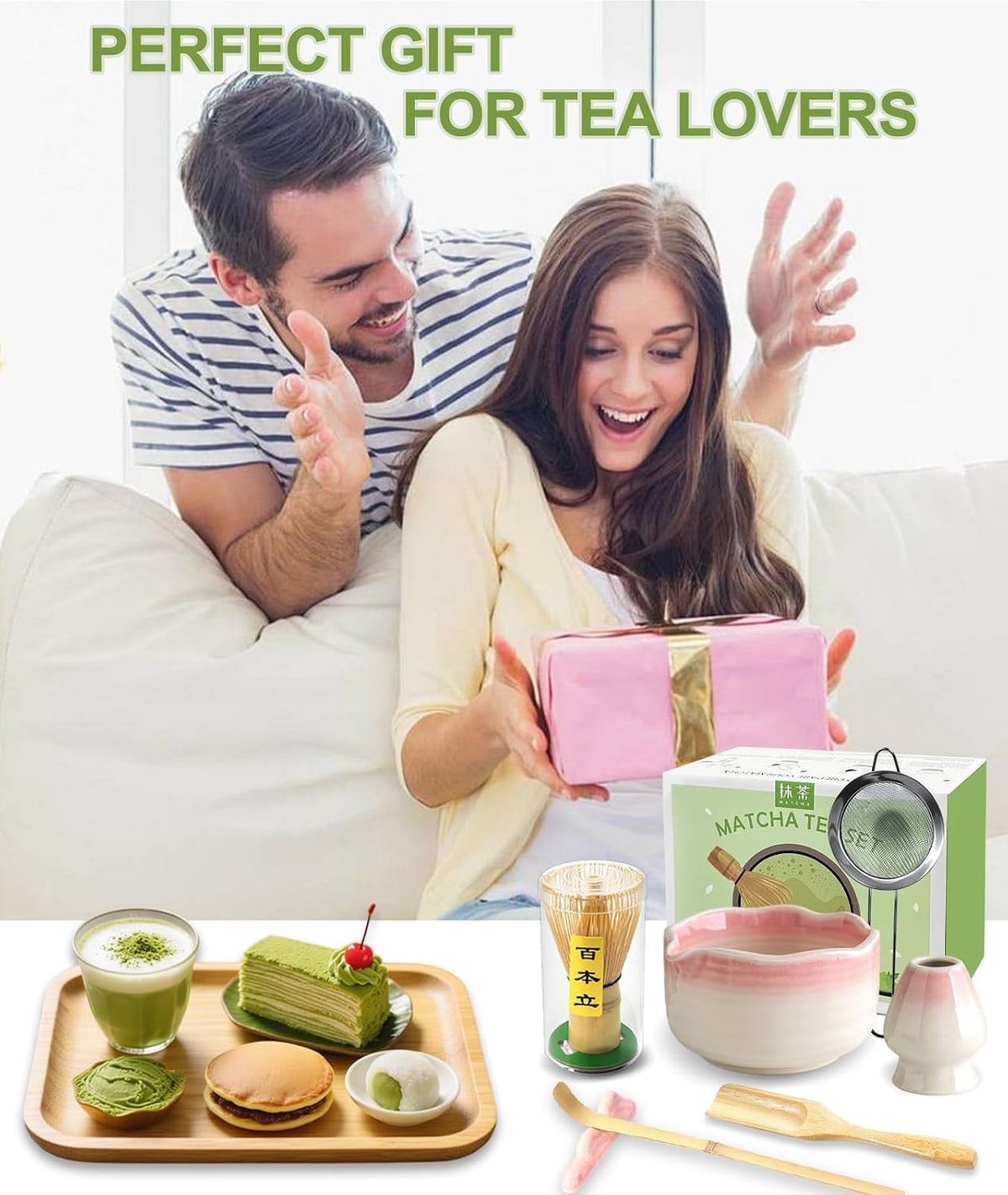 Matcha Whisk Set, 7PCS Matcha Set with Bamboo Whisk and Ceramic Bowl