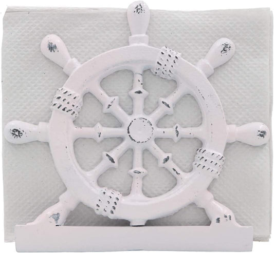 Nautical Napkin Holder, Lunch, Dinner, Nautical Collection Napkin Holder, Made of Metal (Wheel Distressed Pink)