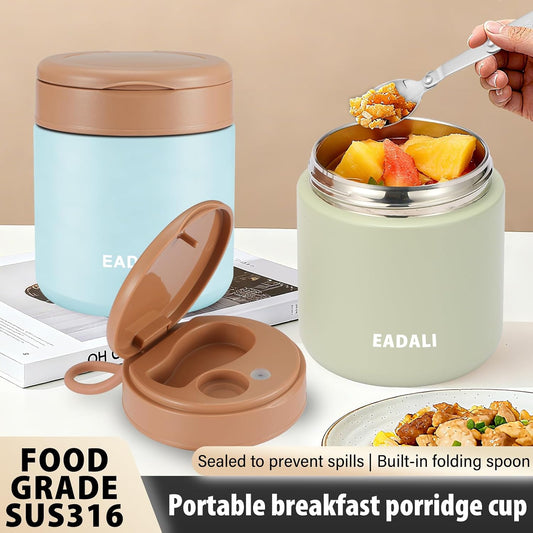 Eadali 15.2oz Kids Food Jar for Hot Food – Vacuum Insulated Lunch Container with 316 Stainless Steel Interior, Leakproof Wide Mouth & Foldable Spoon for School Meals