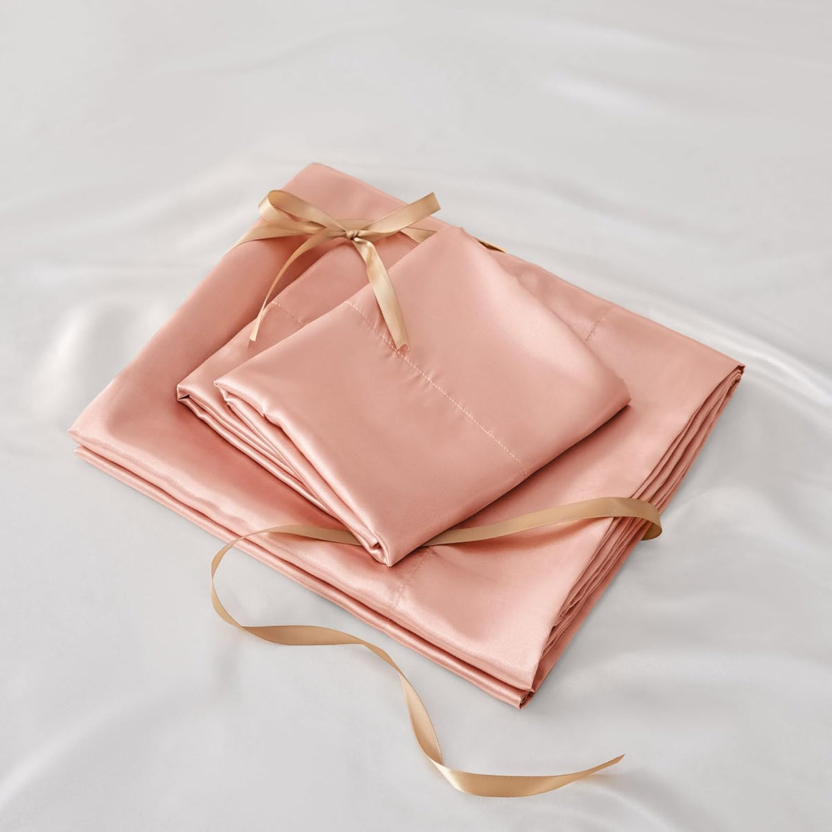 Satin Sheets Queen Size Bed Set, Coral Pink, 4 Pieces
