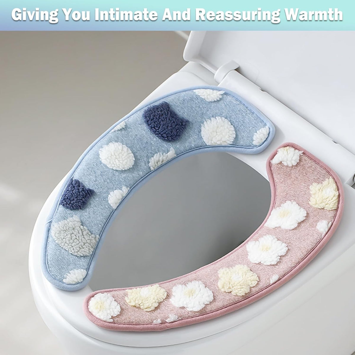 Thick and Warm Toilet Seat Cover – Washable, Reusable Cushion with TPR Adhesive Back & Decorative Pattern for Comfort & Insulation (Pink)