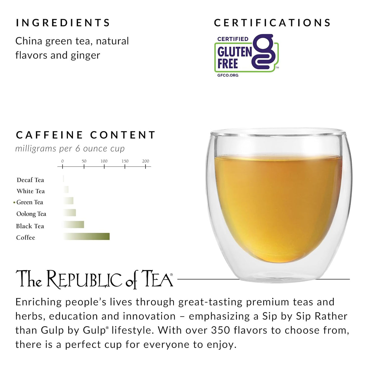 Daily Green Ginger Peach Green Tea, Low Caffeine, 50 Ct