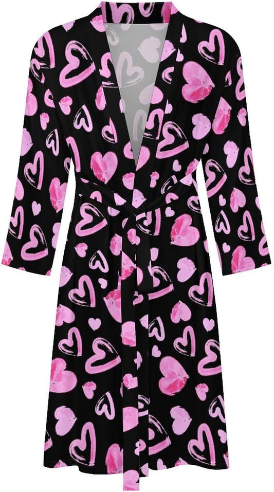 Men's Space in Cats Eyes Bath Robes Comfy Knit Bathrobes For Women Belted Spa Robe Self Tie Waist Mid-Length Pajamas