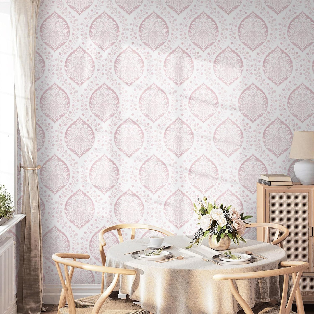 393.7"×17.3" Boho Peel and Stick Wallpaper Pink Floral Wallpaper Removable Self Adhesive Eco-Friendly Contact Paper Modern for Bathroom Bedroom Farmhouse Eco-Friendly Vinyl Wall Paper