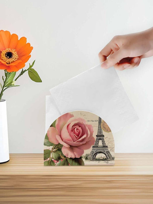 Napkin Holder for Table 4 Pack Pink Rose Towel Leaf Acrylic Standing Napkin Holder Vintage Style Upright Tissue Dispenser for Dining Room Kitchen Countertops Indoor & Outdoor Use