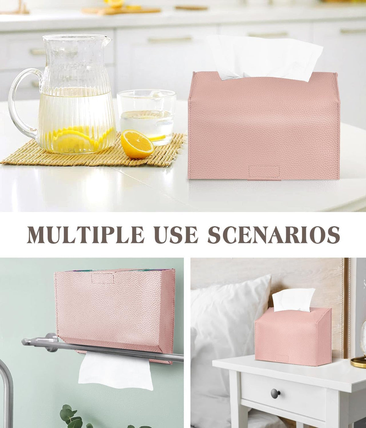 Paper Towels Cover Compatible with Kleenex Disposable Paper Hand Towels, PU Leather Tissue Box Holder Dispenser for Tabletop, Bathroom, Car, Office (LightPink)