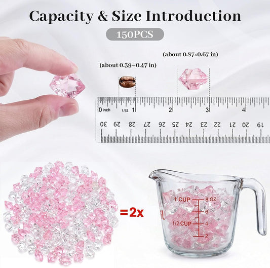 Pink and Clear Fake Ice Rocks, 150 PCS Acrylic Crystal Vase Filler