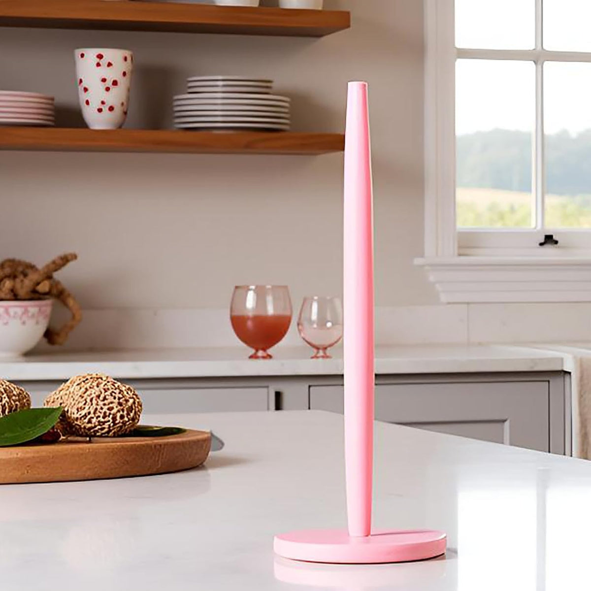 Pink Paper Towel Holder Countertop with 2 Hooks, 11" X 5.1"