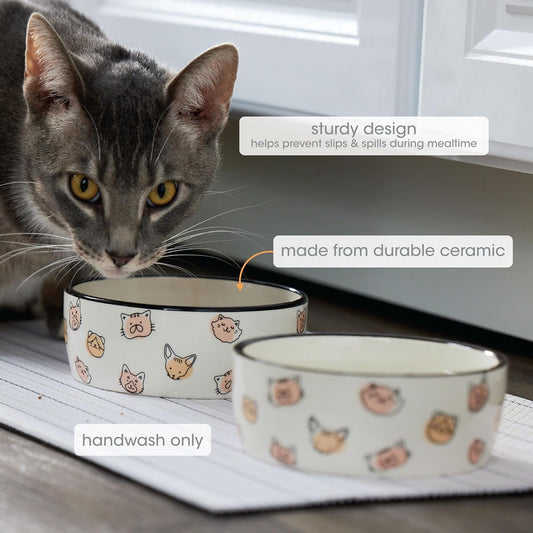 Ceramic Cat Bowl, Holds 12 oz, Cute Cat Face Design